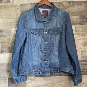 Gloria Vanderbilt‎ Jean Jacket Womens M Blue Distressed Denim Trucker Pockets